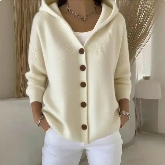 Cozy Hooded Knit Button Cardigan Jacket