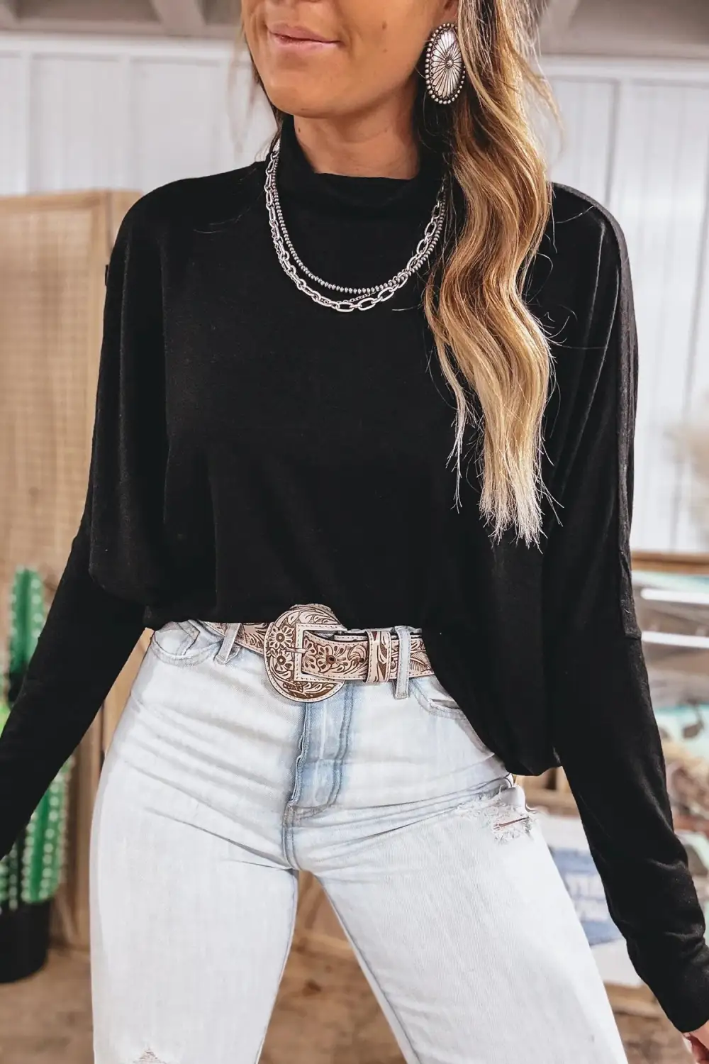 Solid Relaxed Viscose Blend Long Sleeve Top