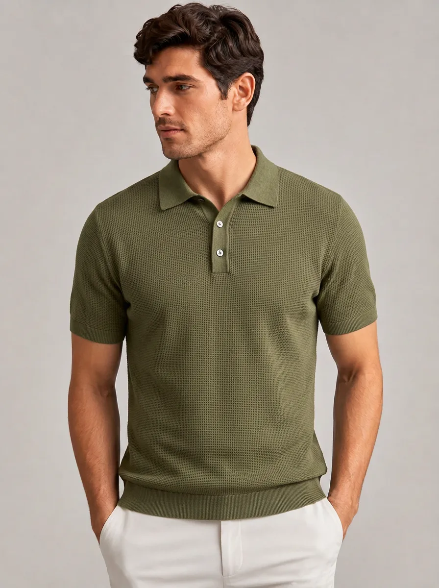 Men's Equestrian Lover Horse Pattern Printed Ribbed Polo Shirt