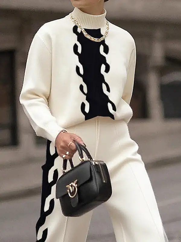 Paneled High Neck Long Sleeve Sweater