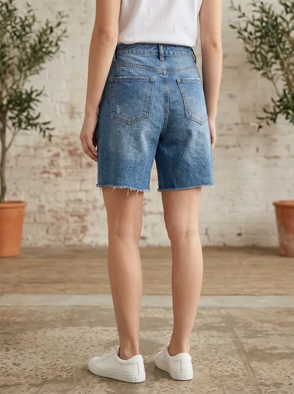 Women's Casual Summer Distressed Raw Hem Denim Shorts