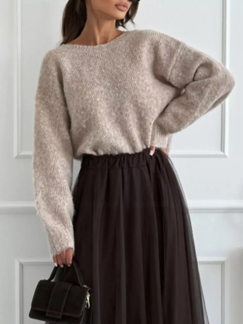 Leopard Bow Dropped Shoulder Sweater