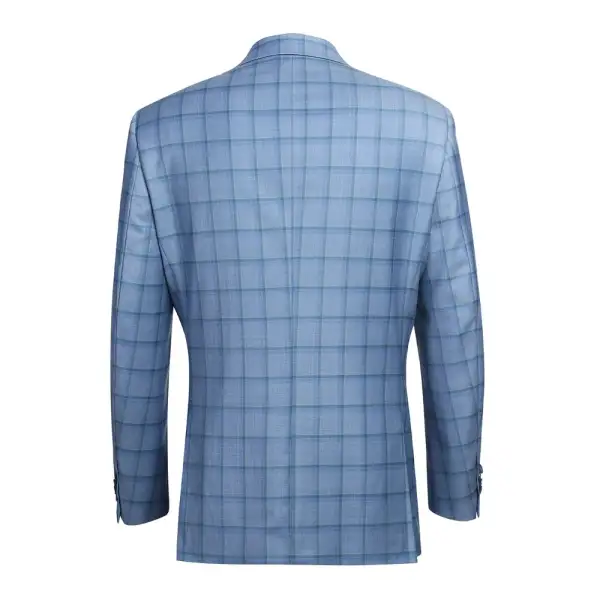Blue Classic Fit Wool Plaid Single Breasted Two Button Blazer