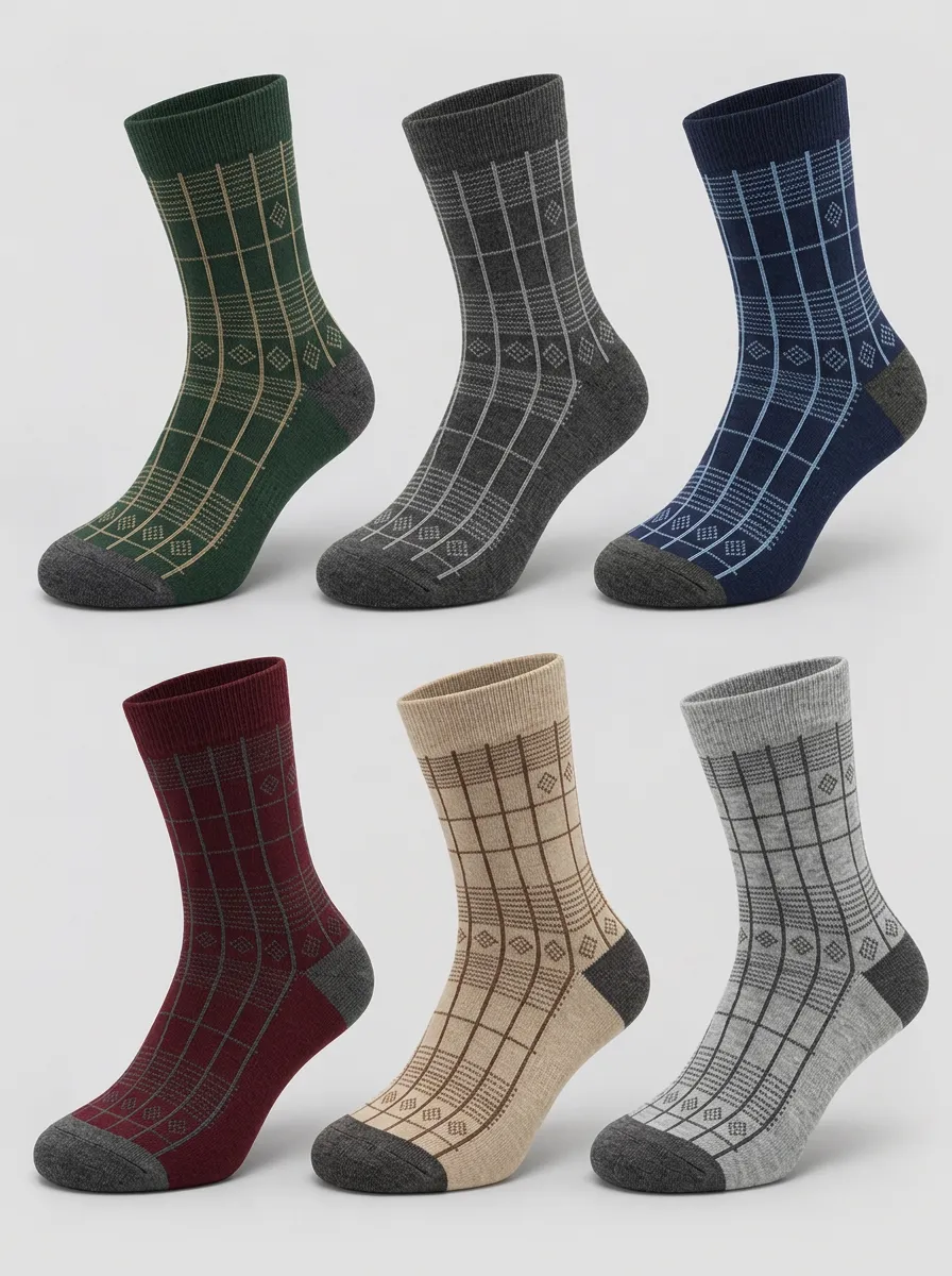 Men's Summit Vintage Plaid Pattern Printed Socks 6-Pack