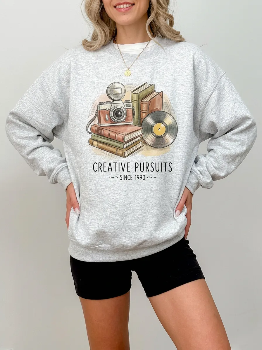 Women's Creative Hobbies Camera Books Vinyl Printed Sweatshirt