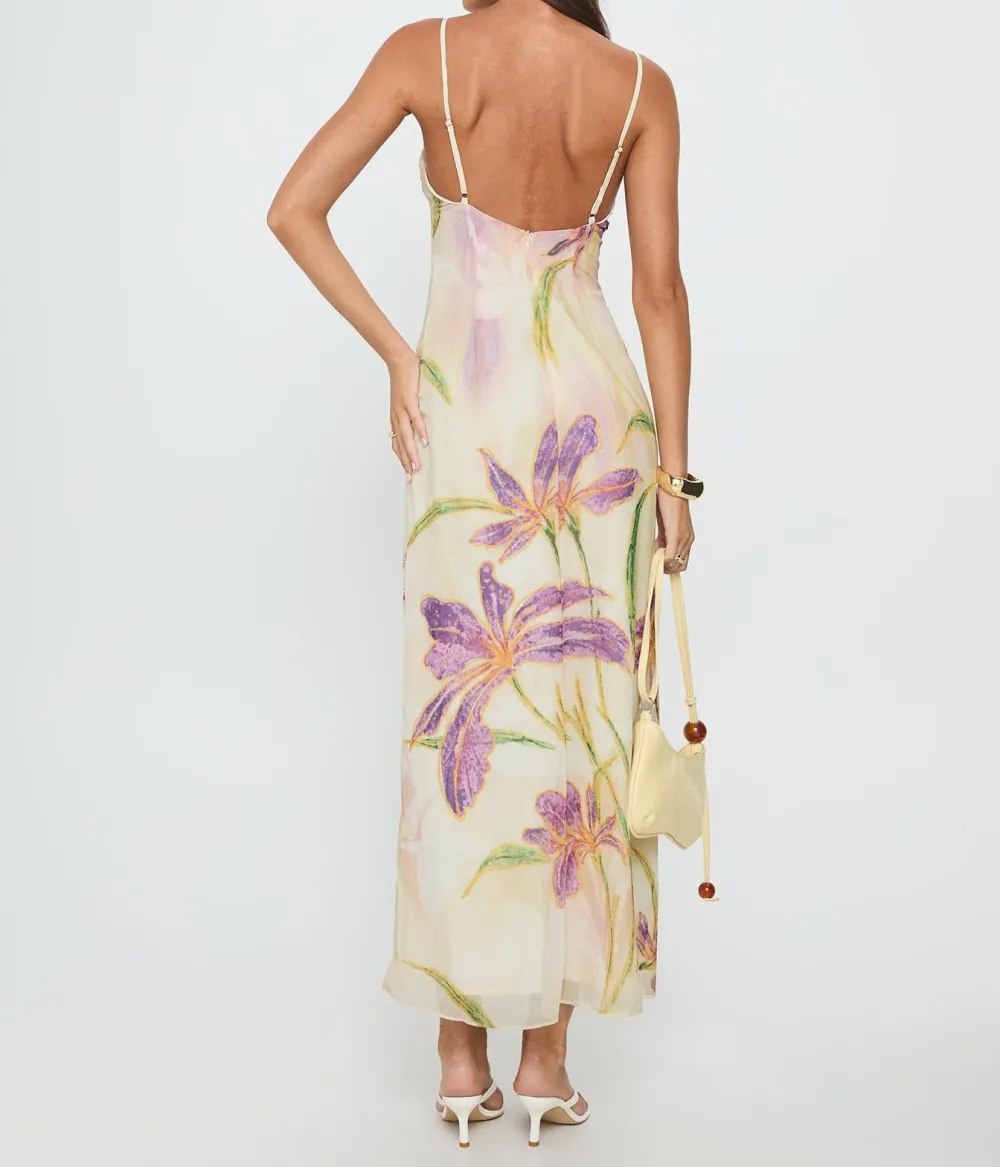 Multicolor Beaded Cut-Out Floral Maxi Dress