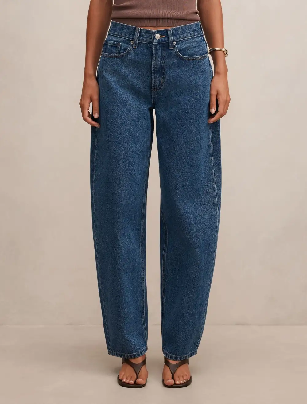 Blue Mid-Rise Barrel Leg Jeans