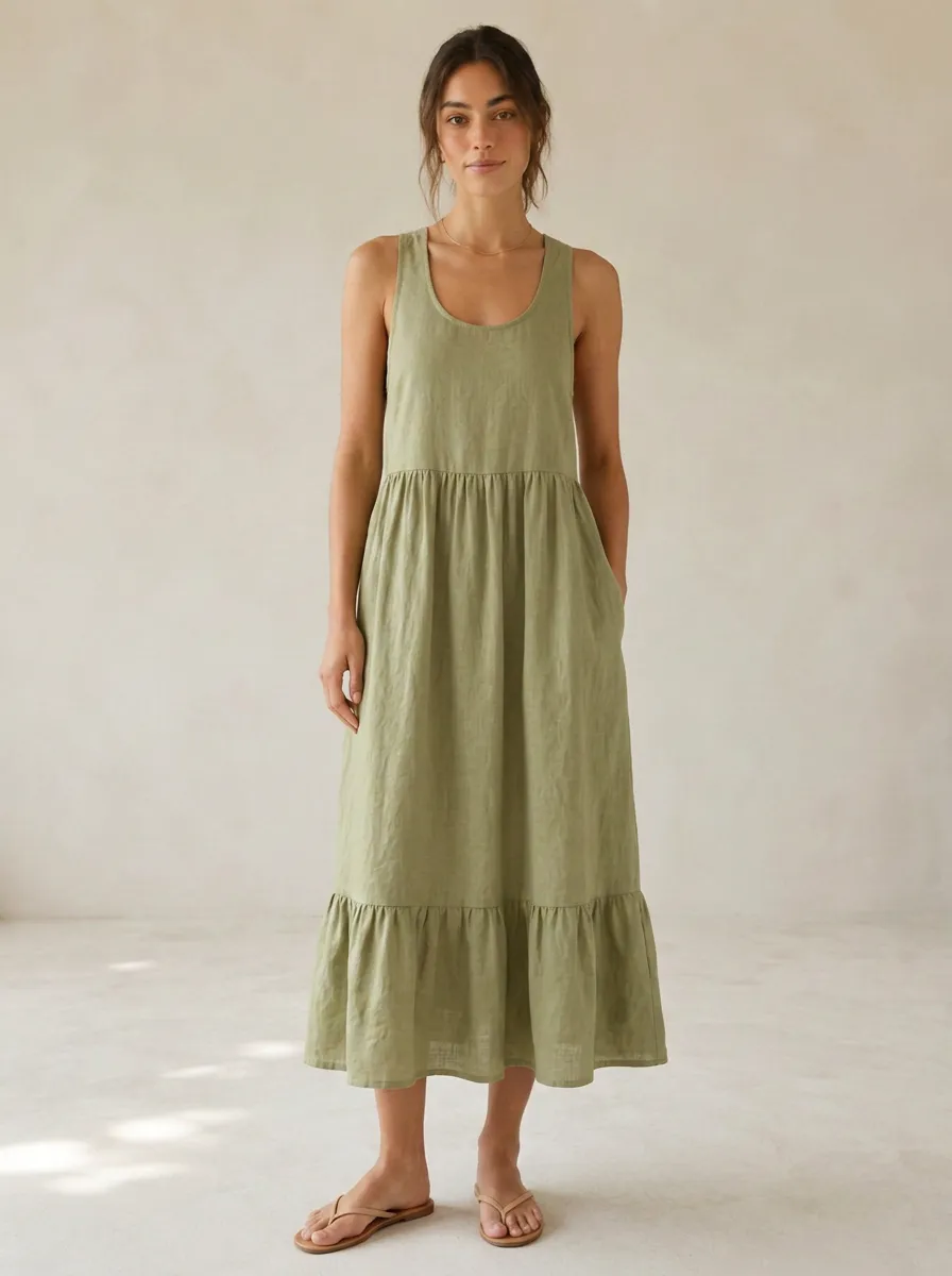 Women's Weekend-Ready Casual Crisscross-Back Linen Backless Dress