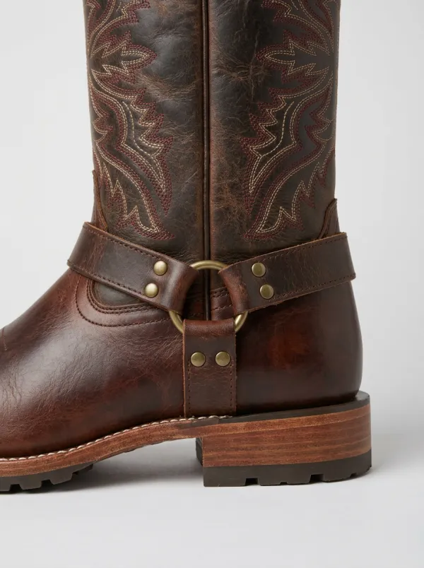 Men's Western Cowboy Embroidered Harness Printed Cowboy Boots