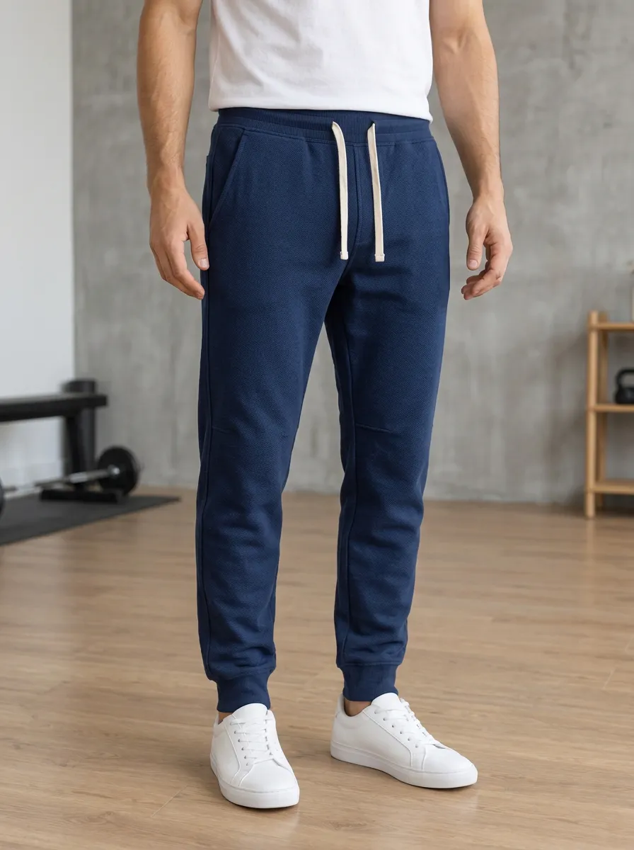 Men's Gym Fitness Navy Blue Drawstring Jogger Pants