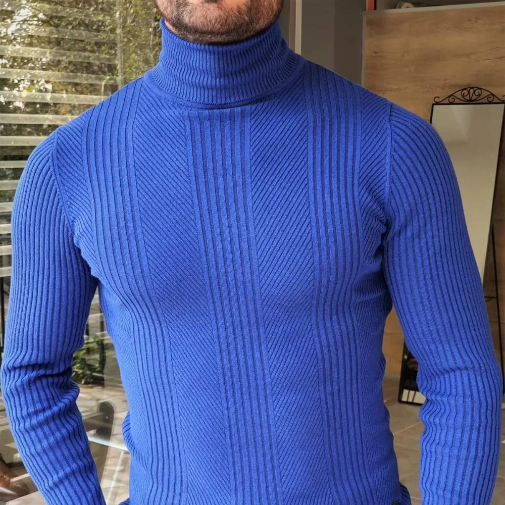 Modern Slim Fit Striped Turtleneck Sweater