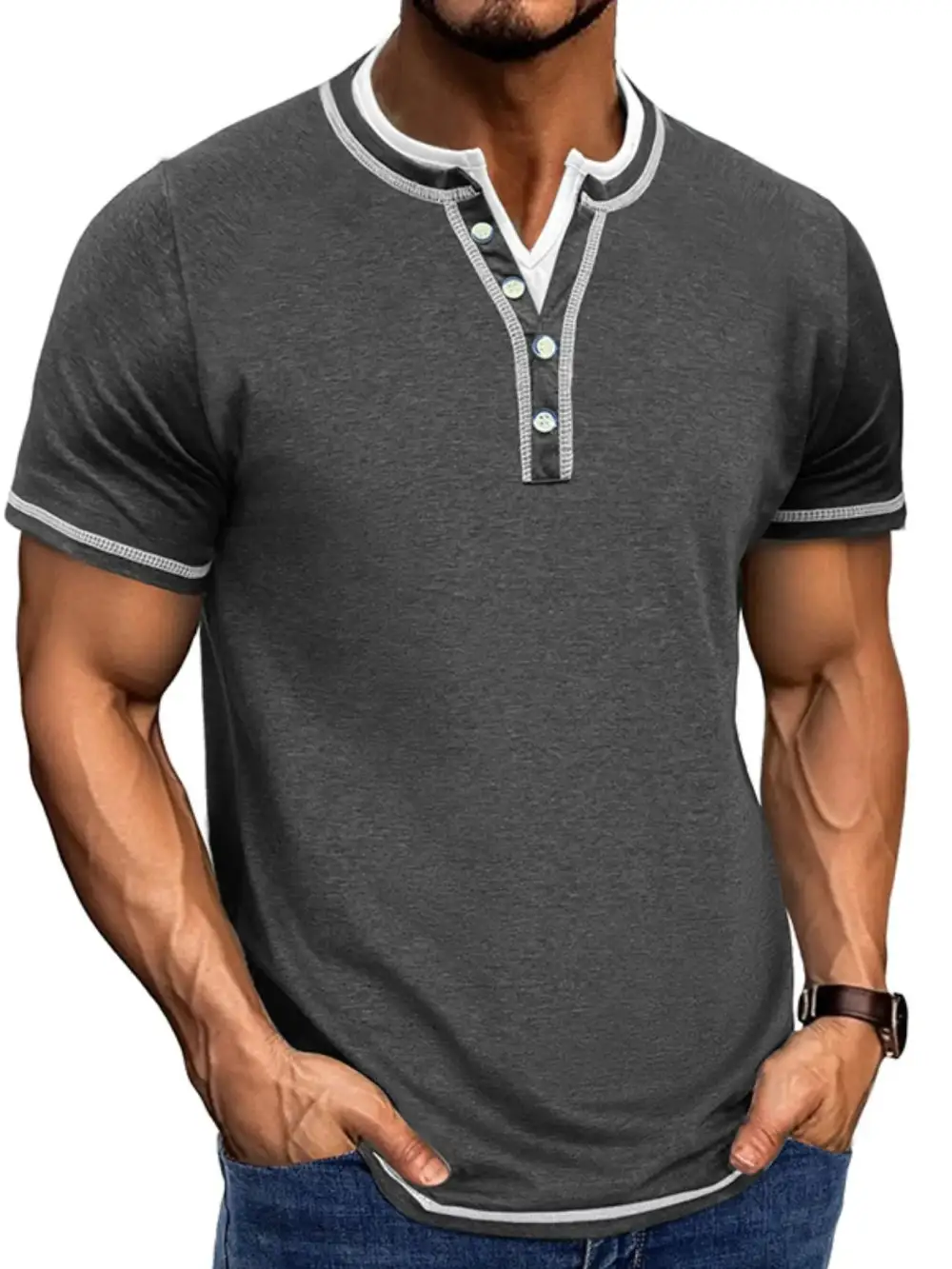 Soft Contrast Detail Collared Polo Shirt