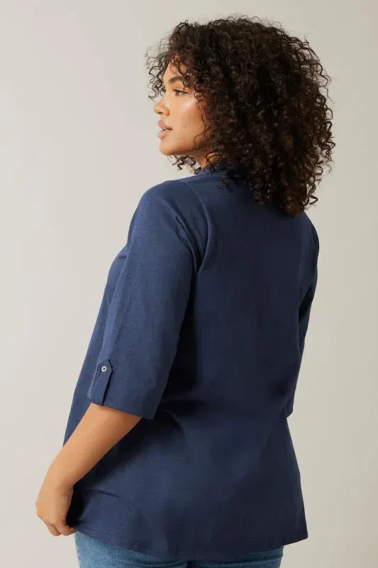 Navy Blue Pintuck Henley Top