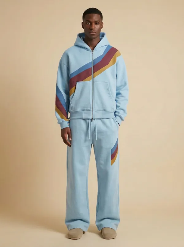 Men's Retro Stripe Printed Hoodie Jogger Set