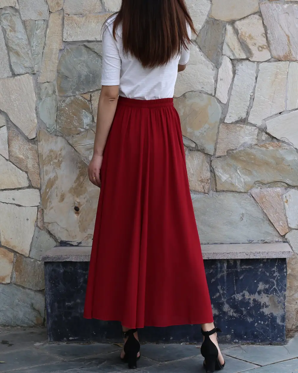 Relaxed Elastic Waist Chiffon A Line Maxi Skirt