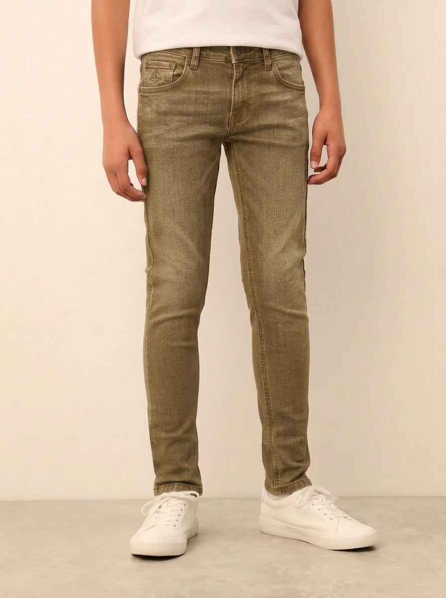 Men's Casual Triangle Emblem Printed Stretch Jeans
