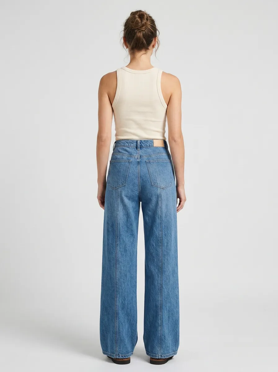 Women's Celestial Sun Moon Embroidered Wide Leg Jeans