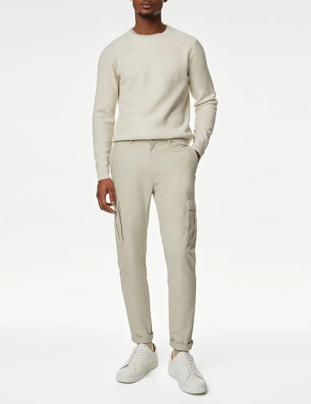 Men's Navy Textured Crew Neck Cotton Jumper