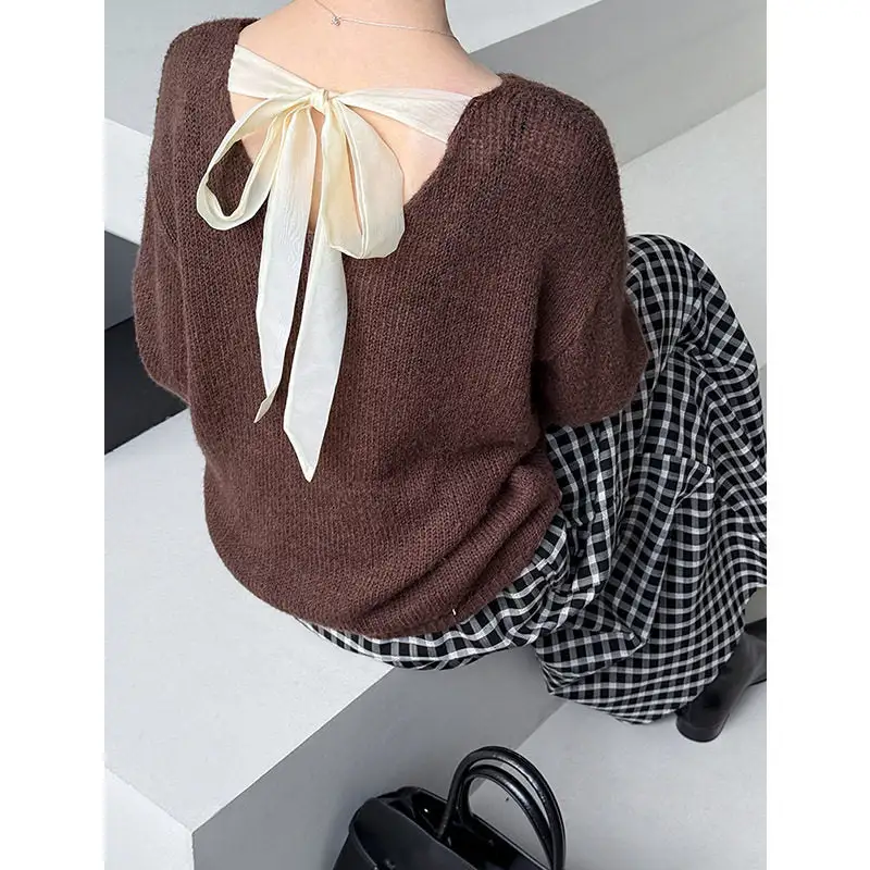 Loose Knit Sweater With Back Tie