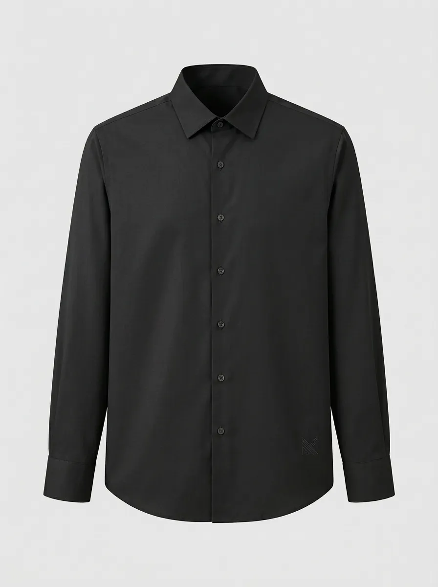 Men's Non-Iron Cotton Minimalist Logo Embroidered Long Sleeve Shirt
