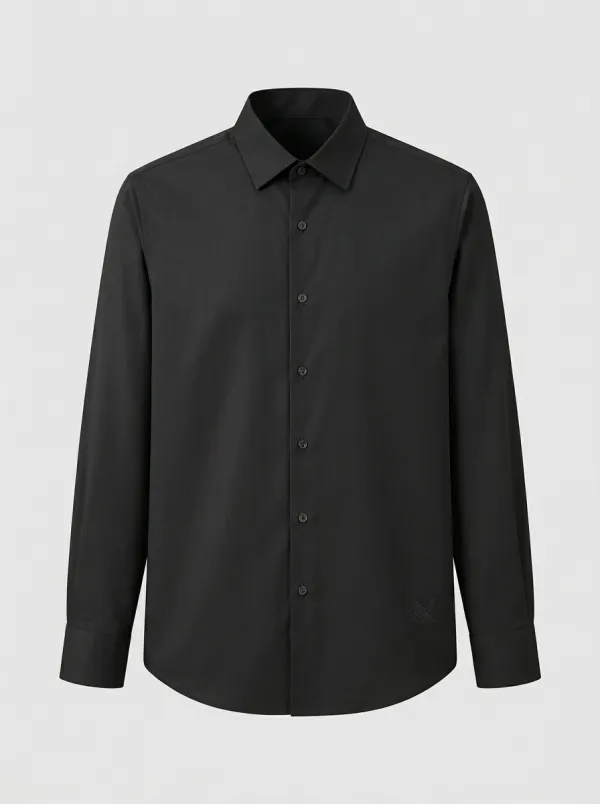 Men's Non-Iron Cotton Minimalist Logo Embroidered Long Sleeve Shirt