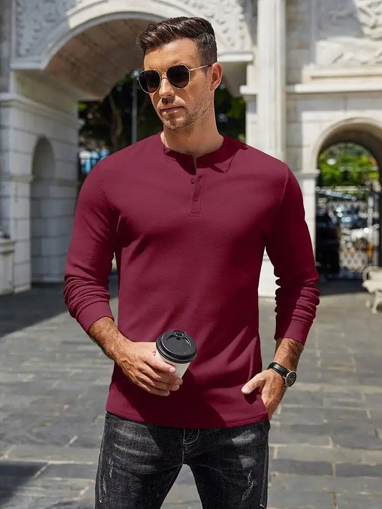 Ribbed Knit Henley T-Shirt