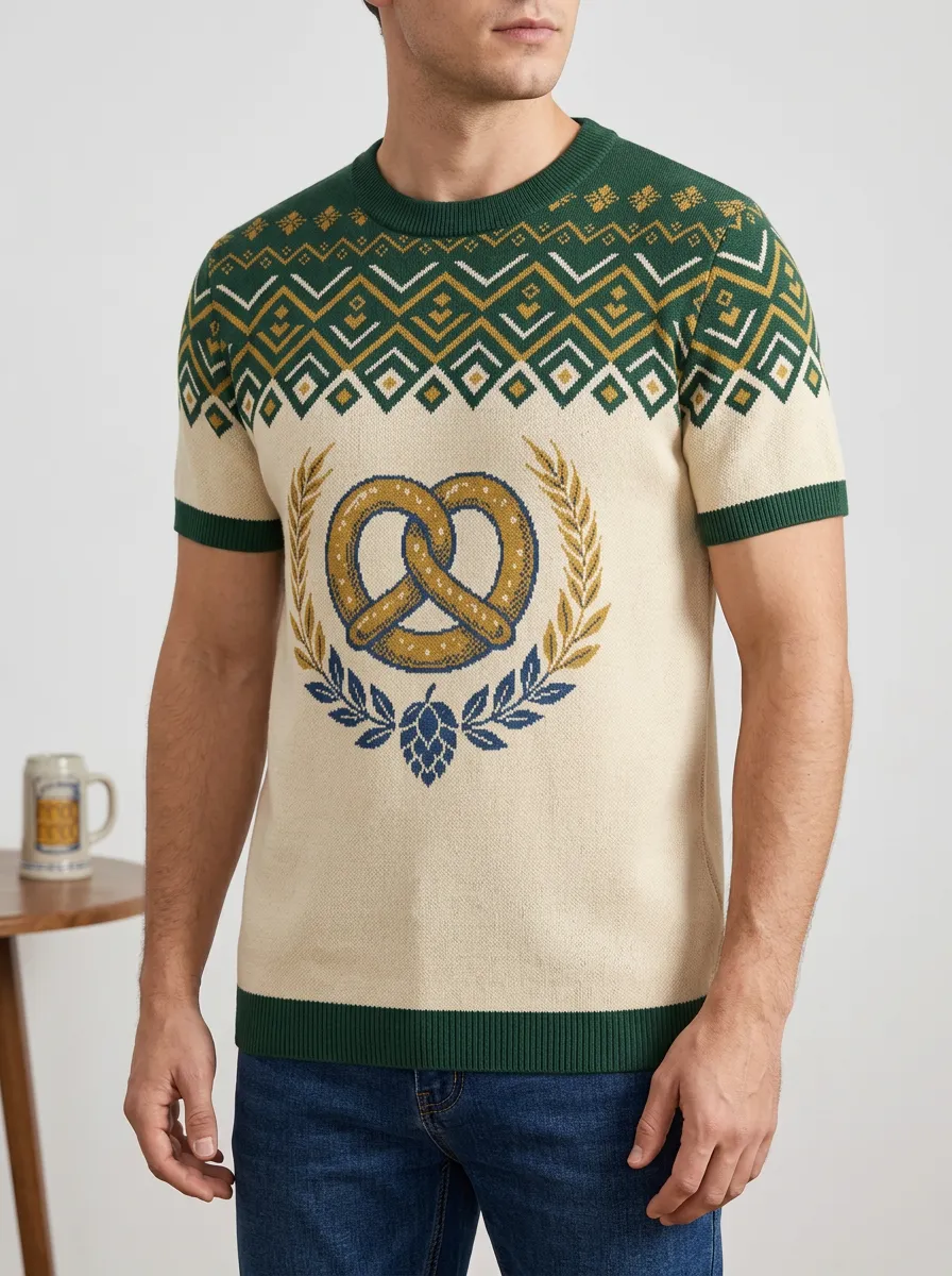 Men's Oktoberfest Bavarian Pretzel Hop Printed Knit T-shirt
