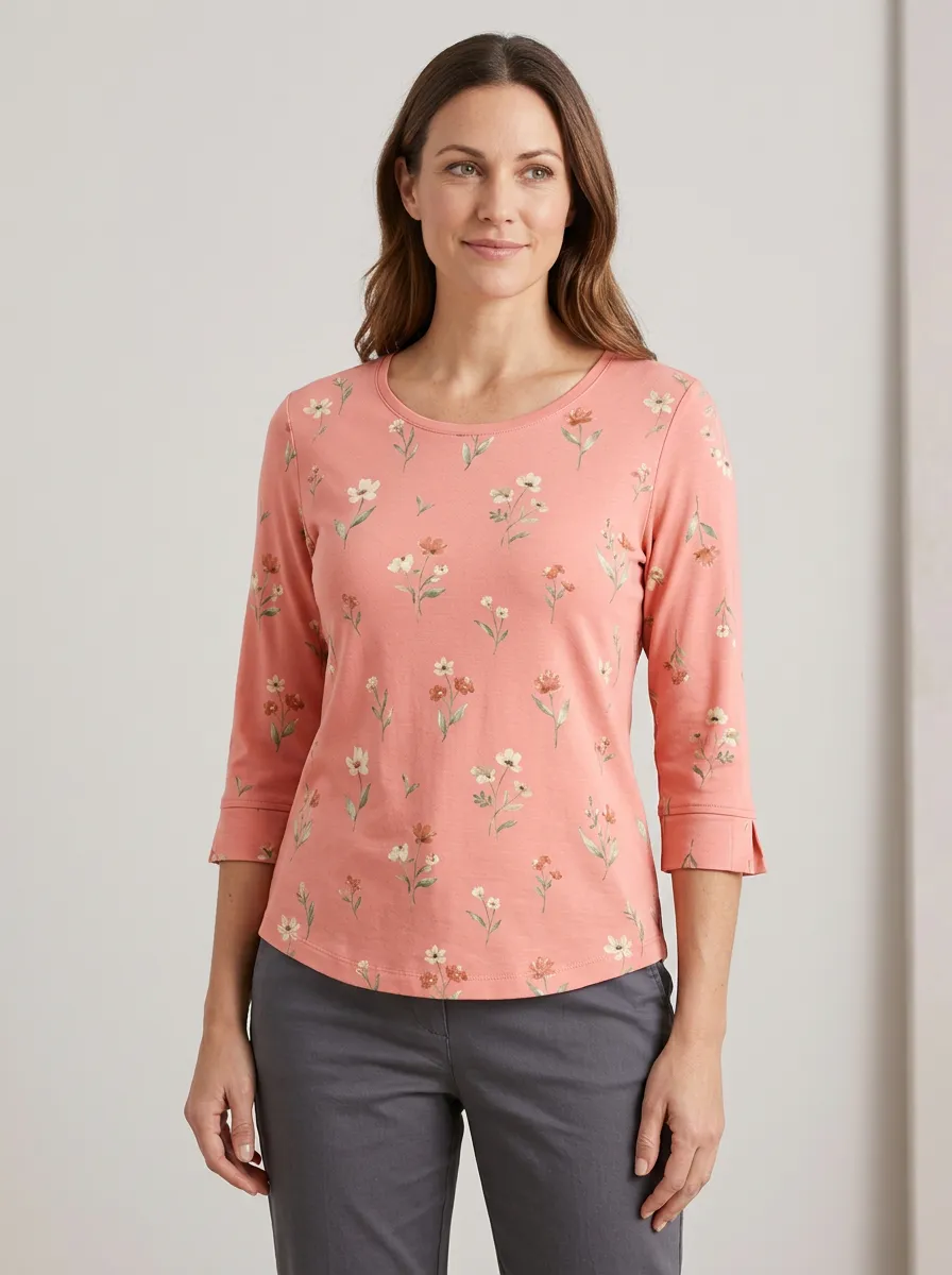 Soft-Look Floral Women's Three-Quarter Sleeve Top