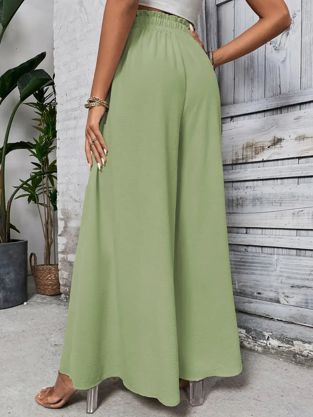 Wide Leg High Waist Tie Waist Pants