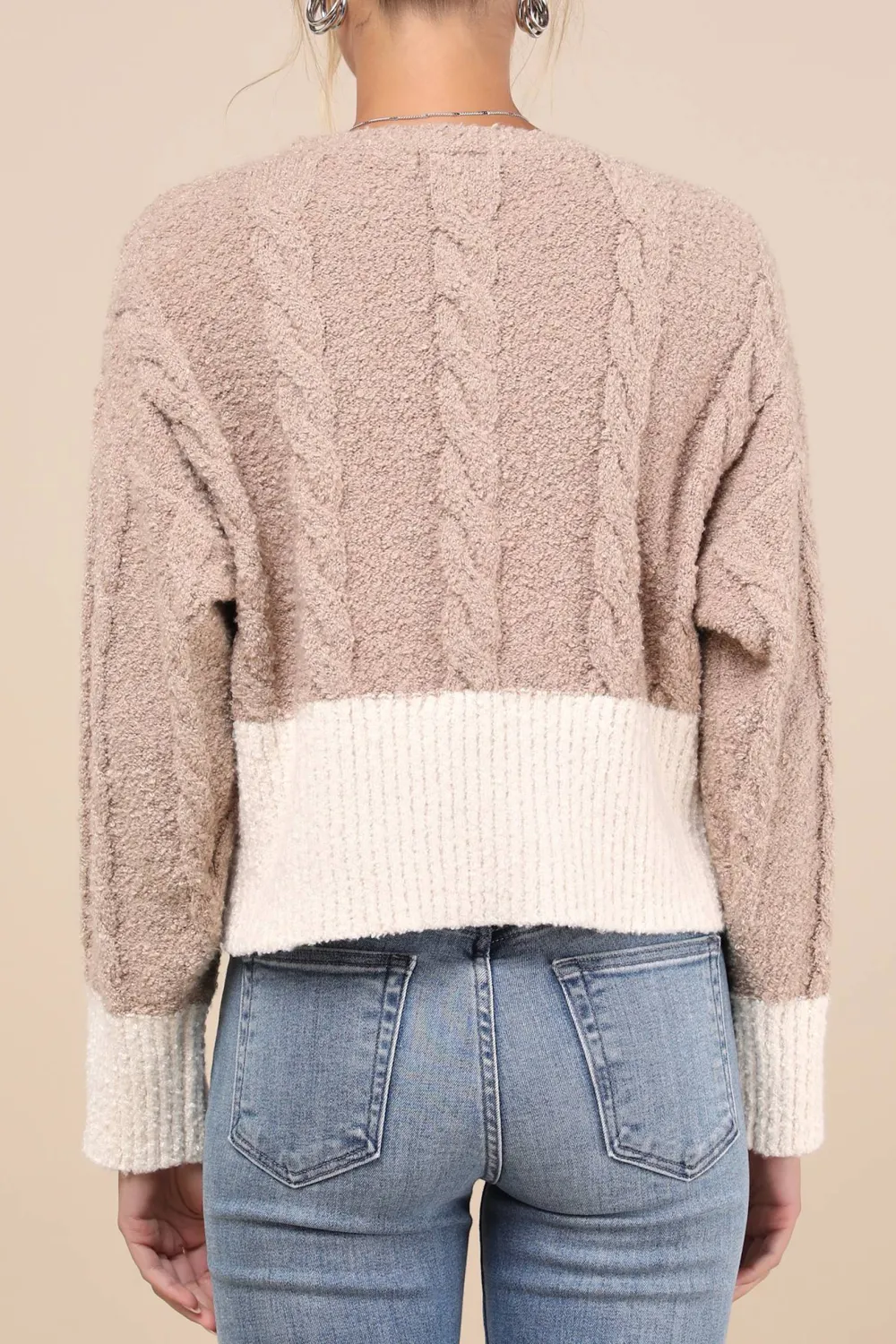 Daily Beige and Ivory Cable Knit Boucle Cardigan