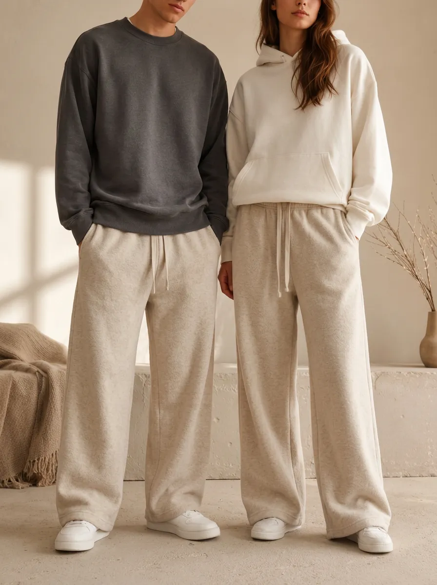 Unisex Relaxed Wide-Leg Drawstring Sport Pants