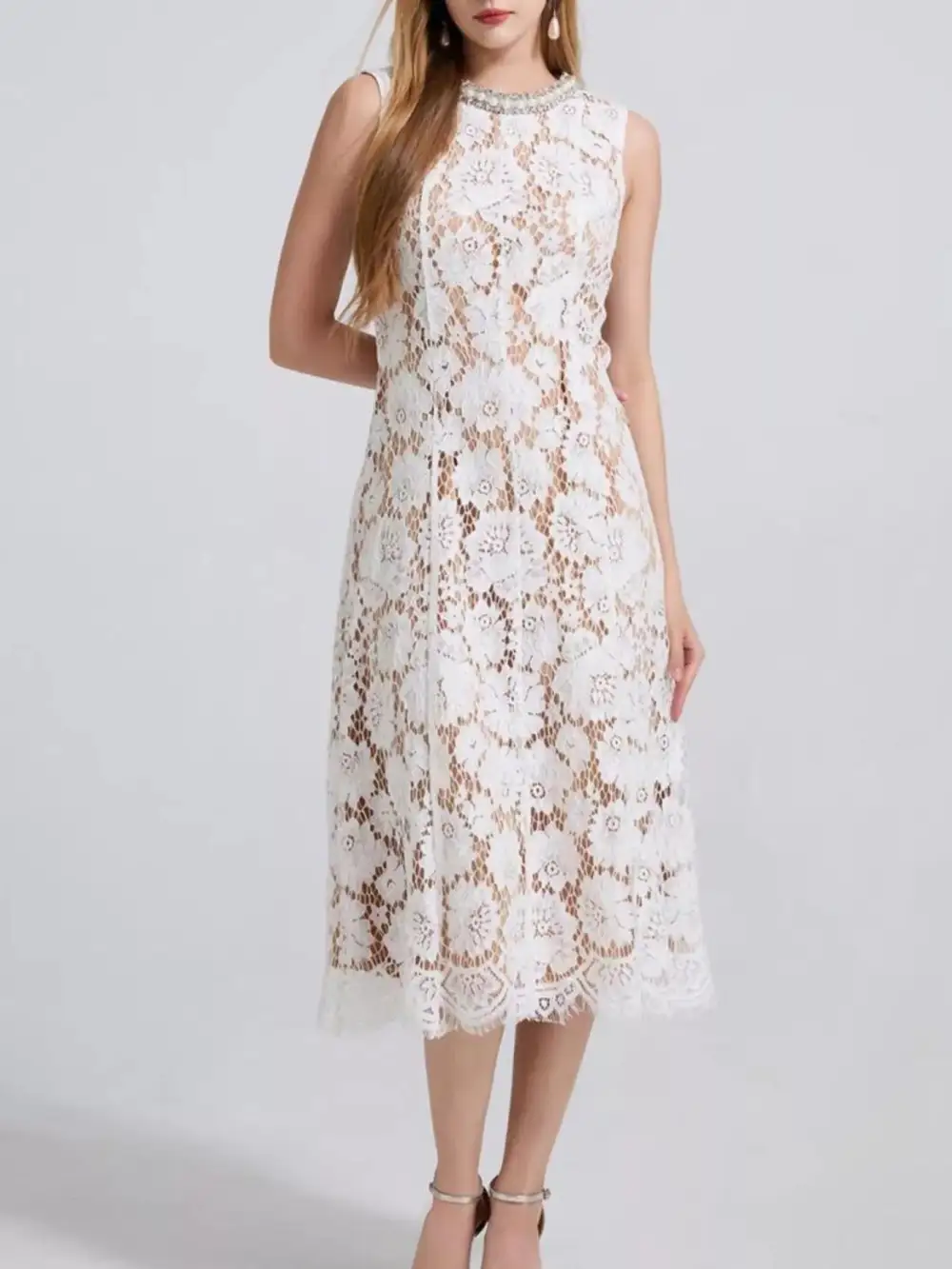 Lace Sleeveless Dress Casual