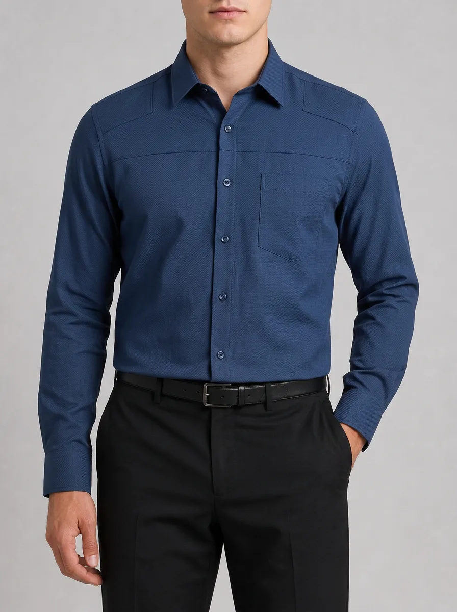 Men's Business Casual Textured Panel Long Sleeve Shirt