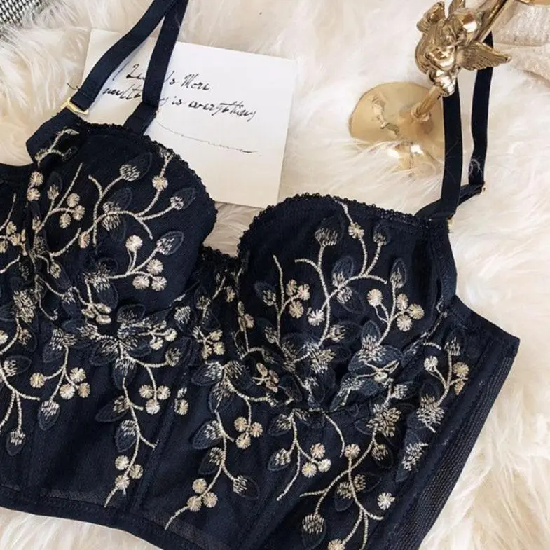 Floral Embroidered Cropped Tank Top