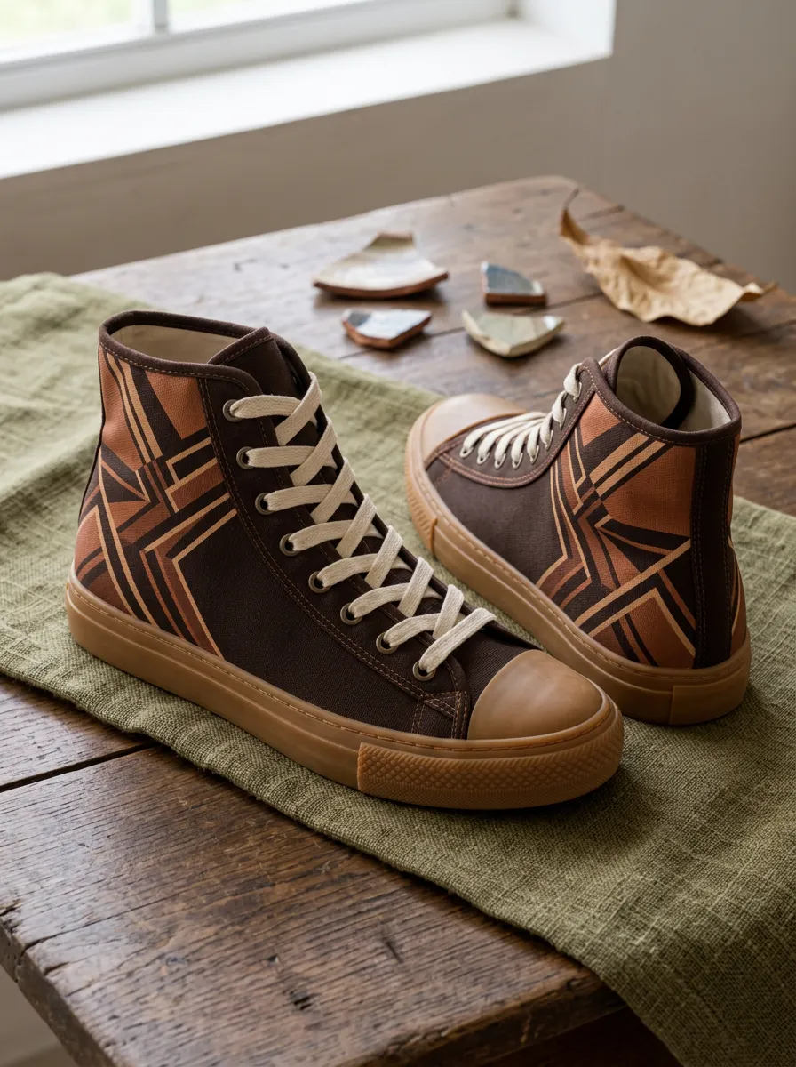 Men's Geometric Brown Star Pattern Printed Canvas Shoes