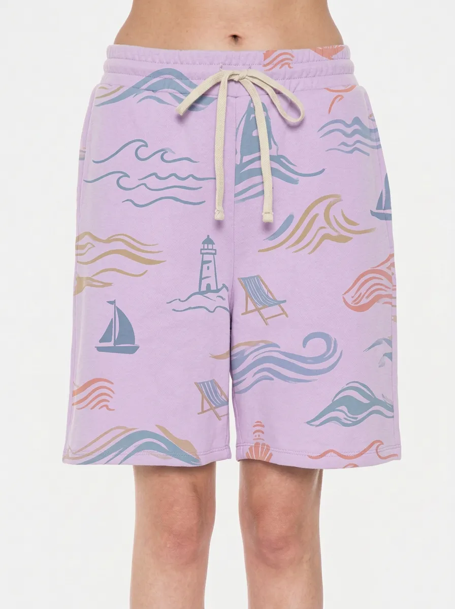 Women's Coastal Lighthouse Sailboat Printed Shorts