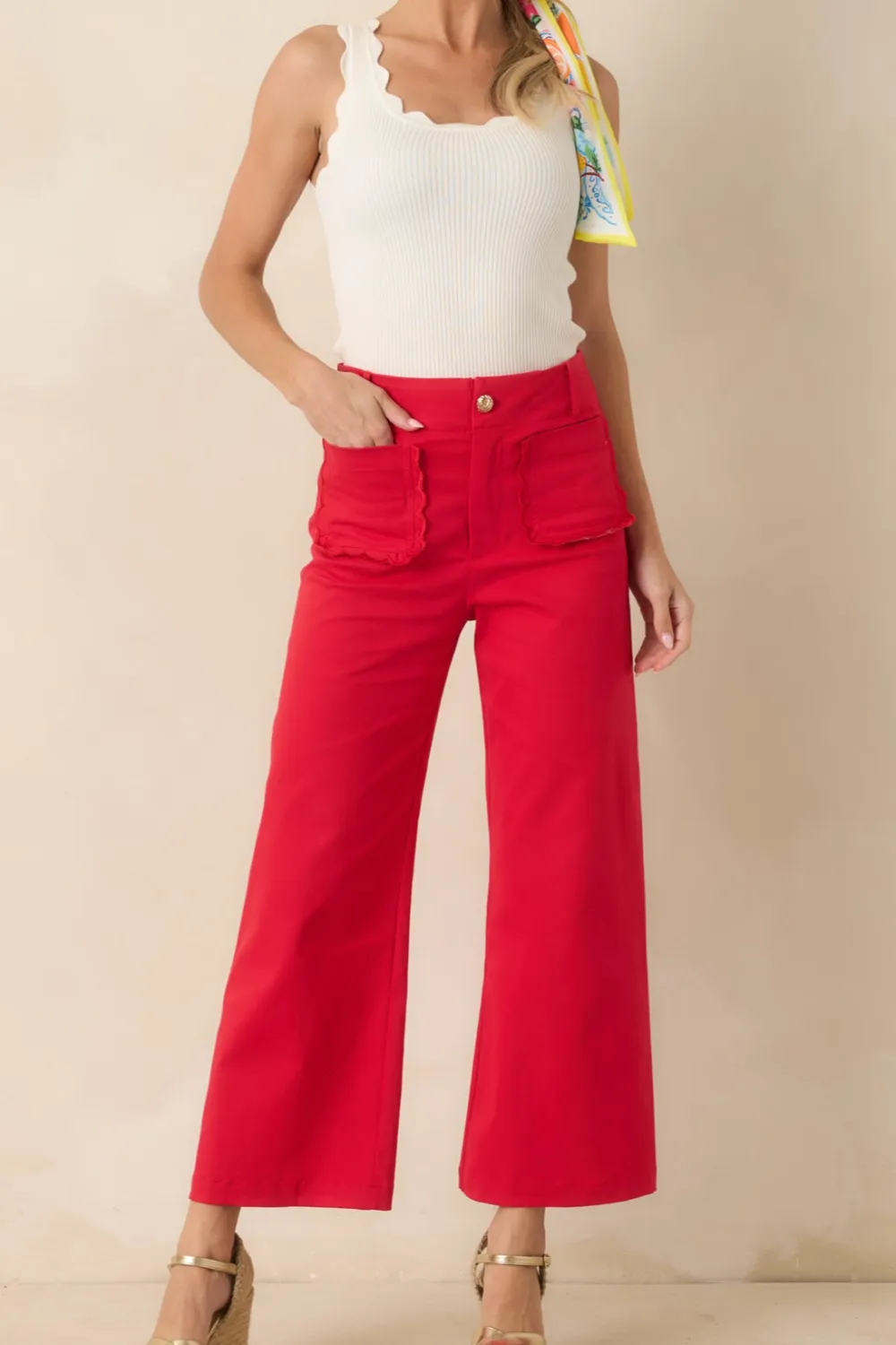 Scalloped Cherry Wide Leg Pants