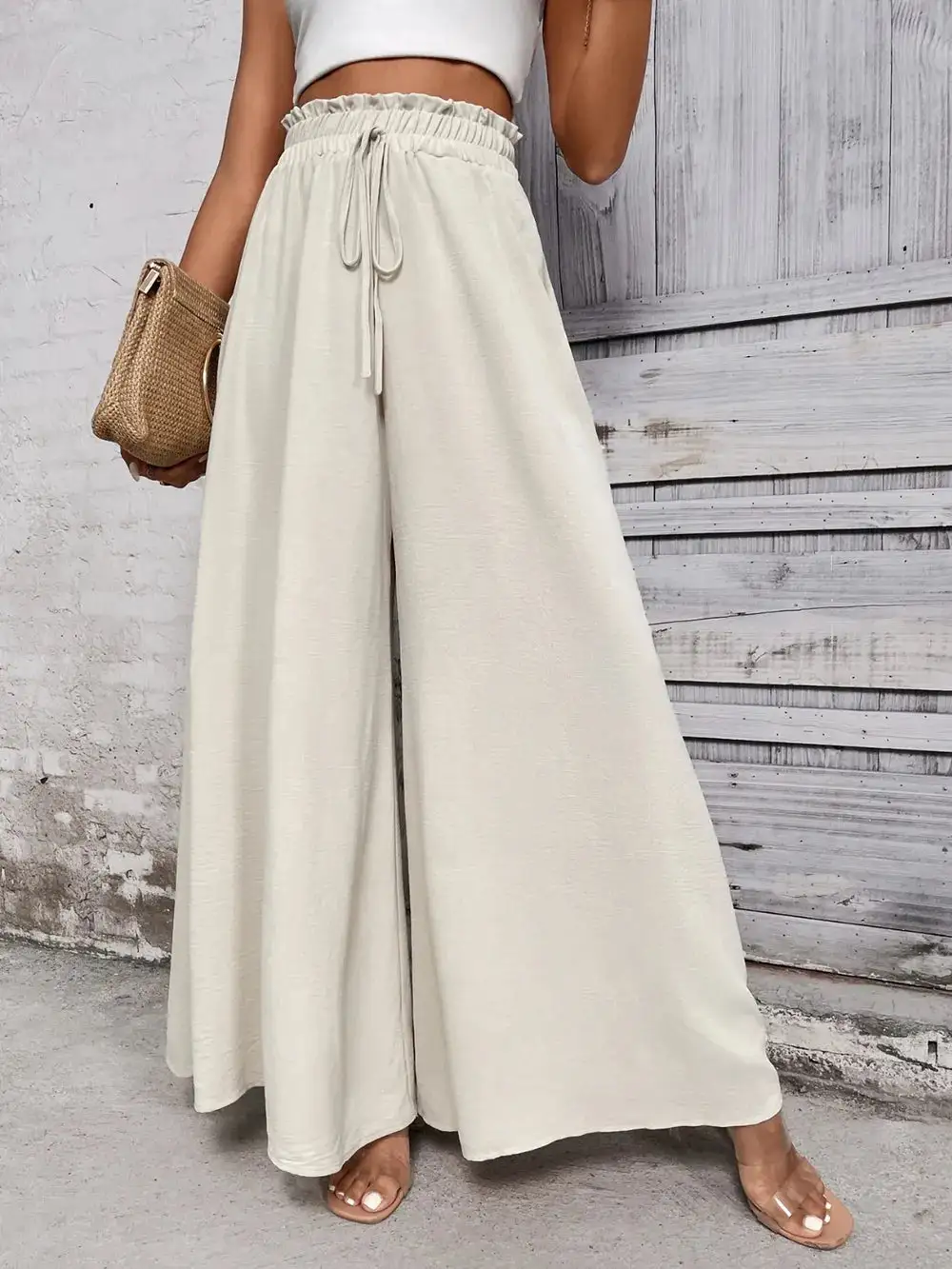 Wide Leg High Waist Tie Waist Pants