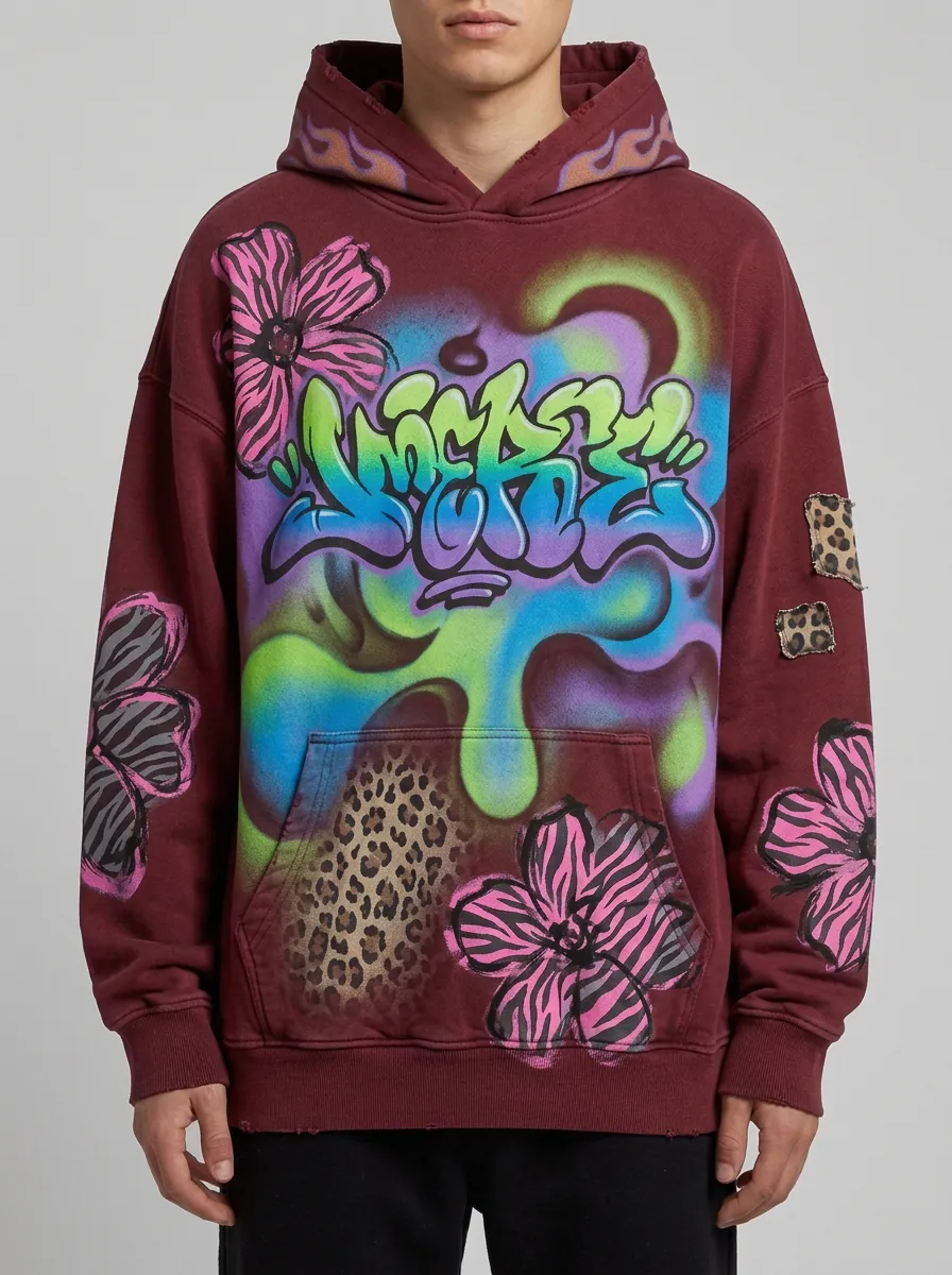 Unisex Streetwear Graffiti Floral Leopard Graphic Hoodie