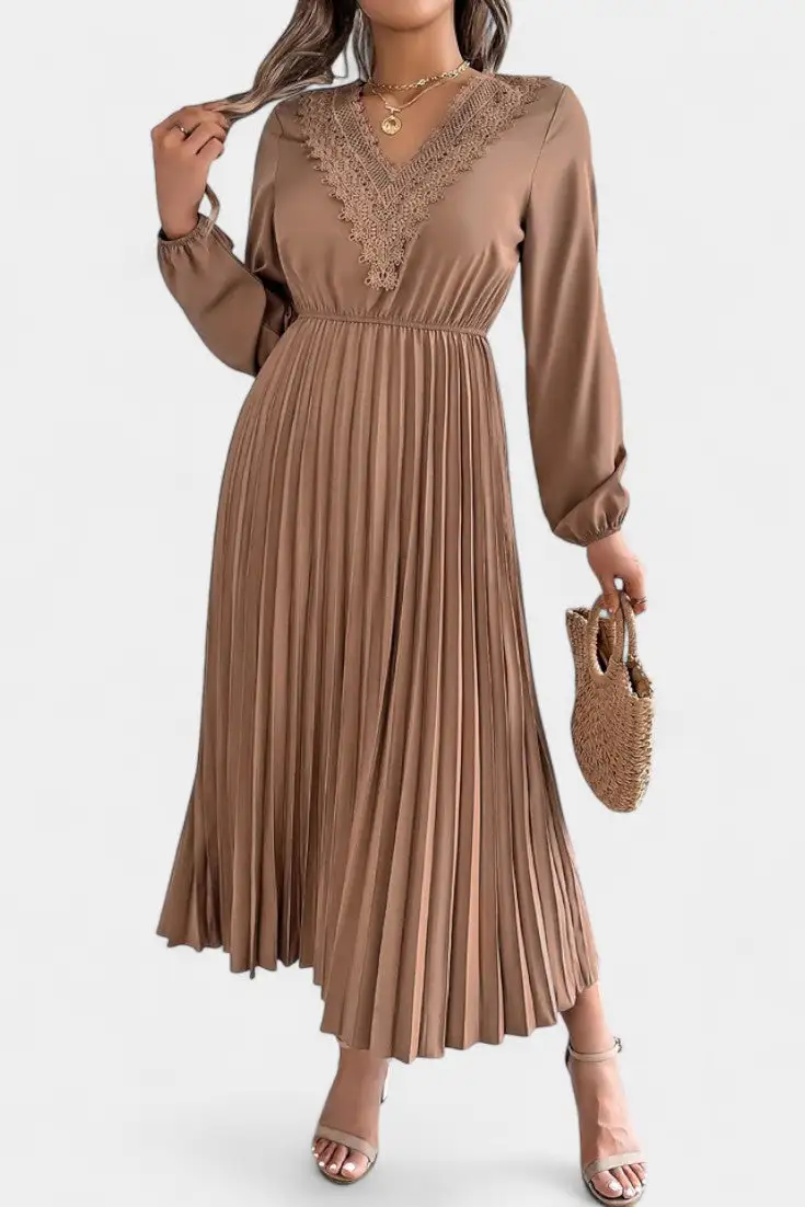 Pleated Lace Casual Dress