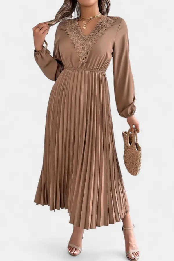 Pleated Lace Casual Dress