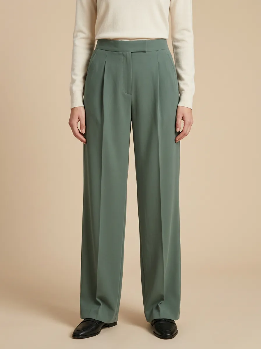 Refined Pleated High Rise Wide Leg Trousers