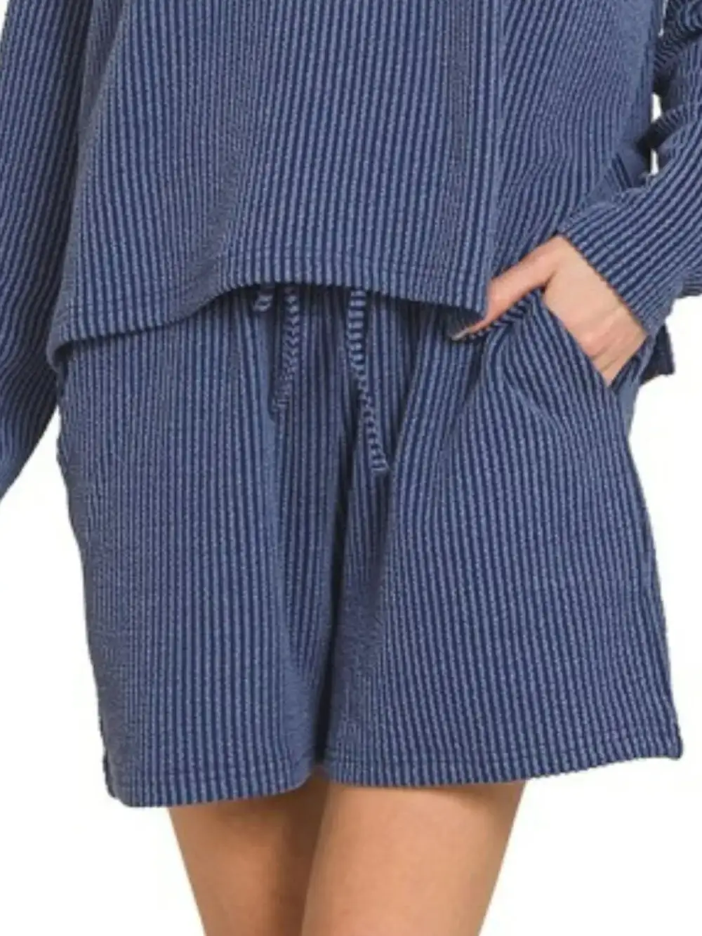 Ribbed Corded Rib Long Sleeve Tee and Shorts Set
