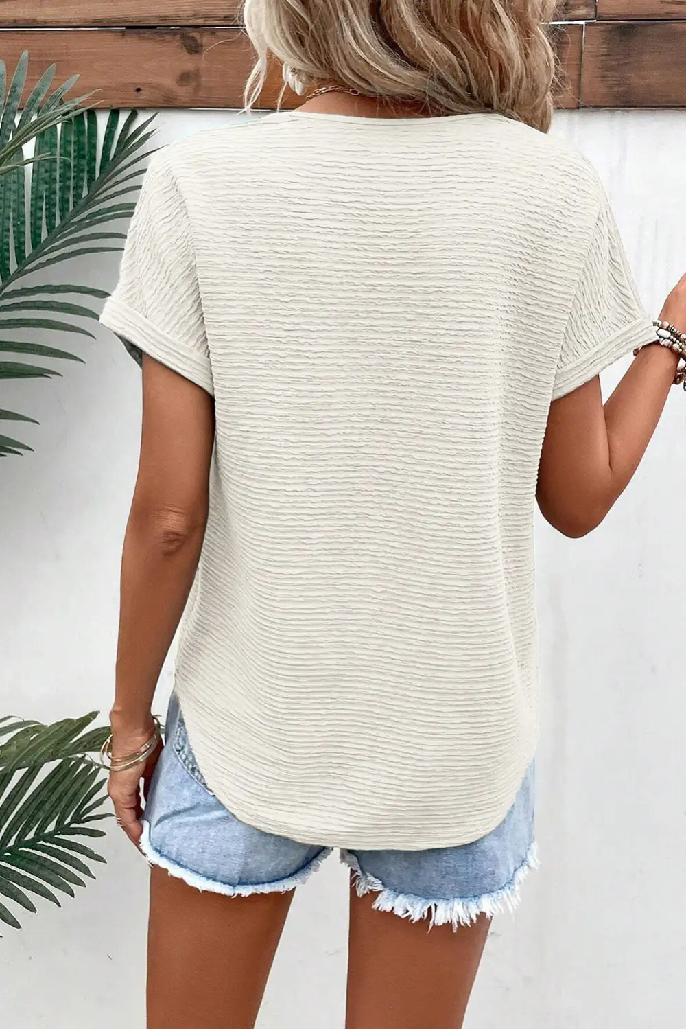 Pale Khaki Textured Wide Sleeve