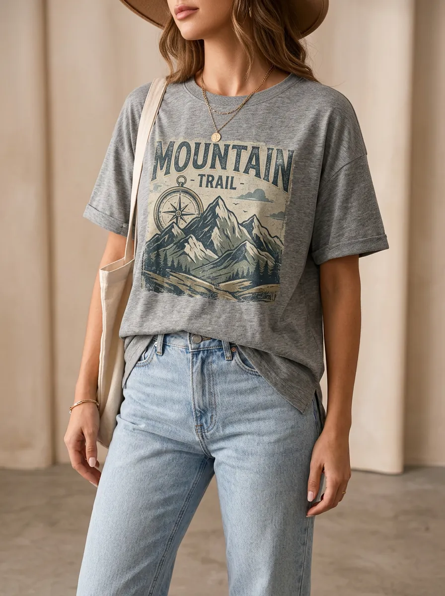 Women's Mountain Compass Hiking Printed T-Shirt