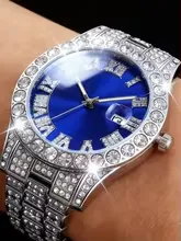 Men's Watch Set with Trendy Chain And Calendar Function Embedded Craft Design Birthday Gift