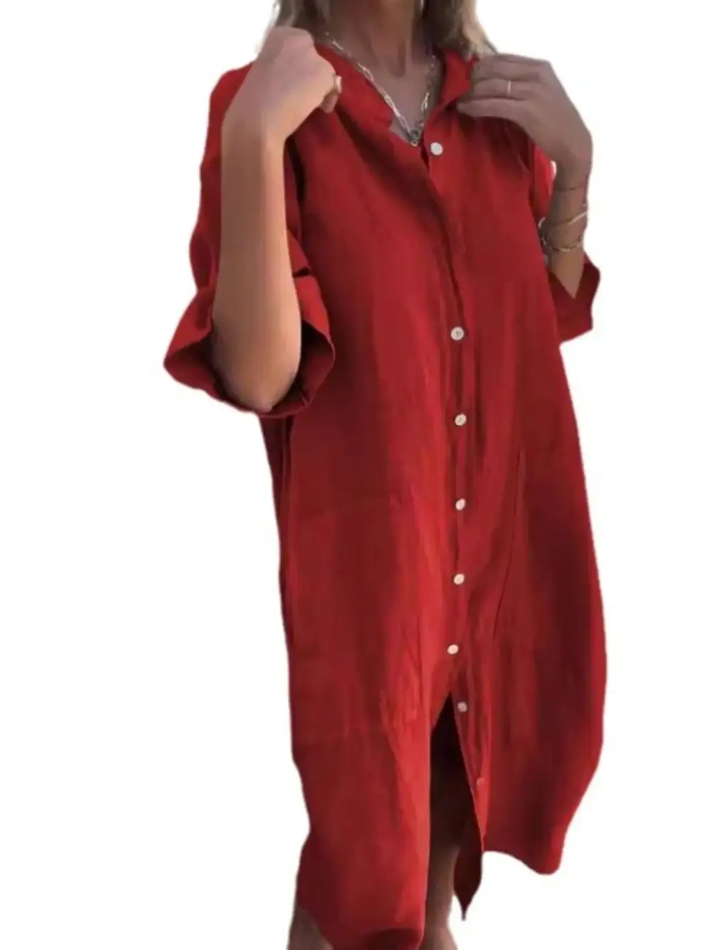 Simple Button Detail Shirt Dress
