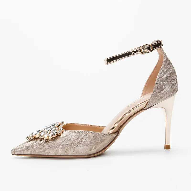 Pointed Toe Stiletto Heel Rhinestone Floral Detail Shoes