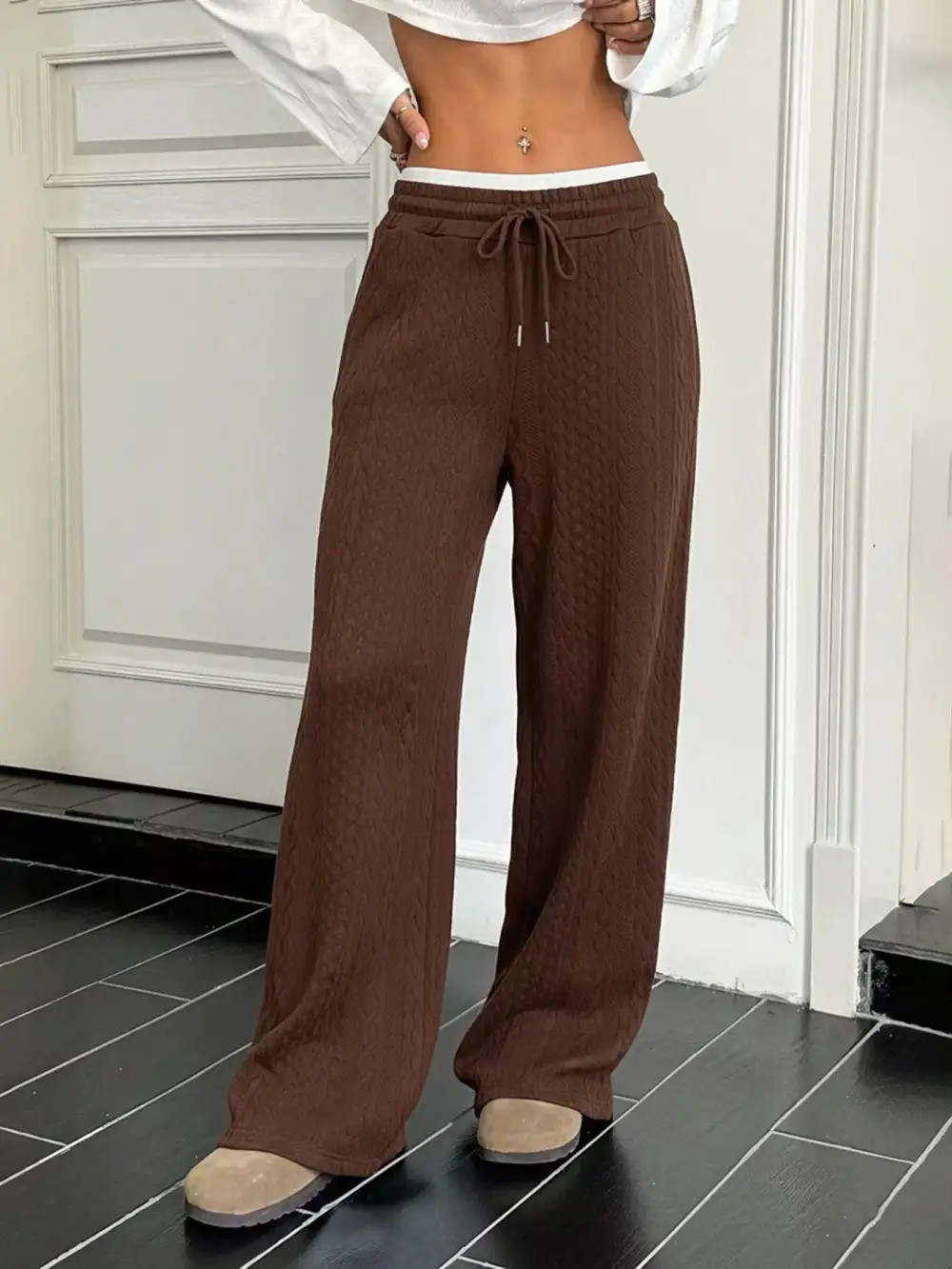 Elegant Drawstring Wide Leg Pants