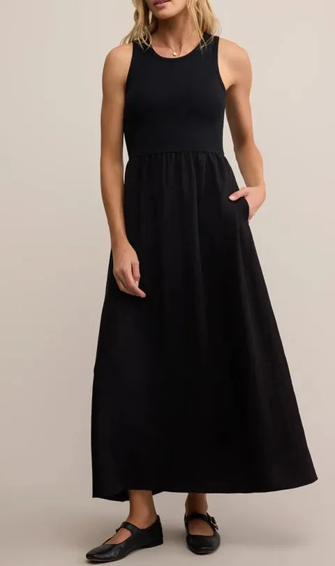 Women's White Sleeveless Pocket Midi Dress